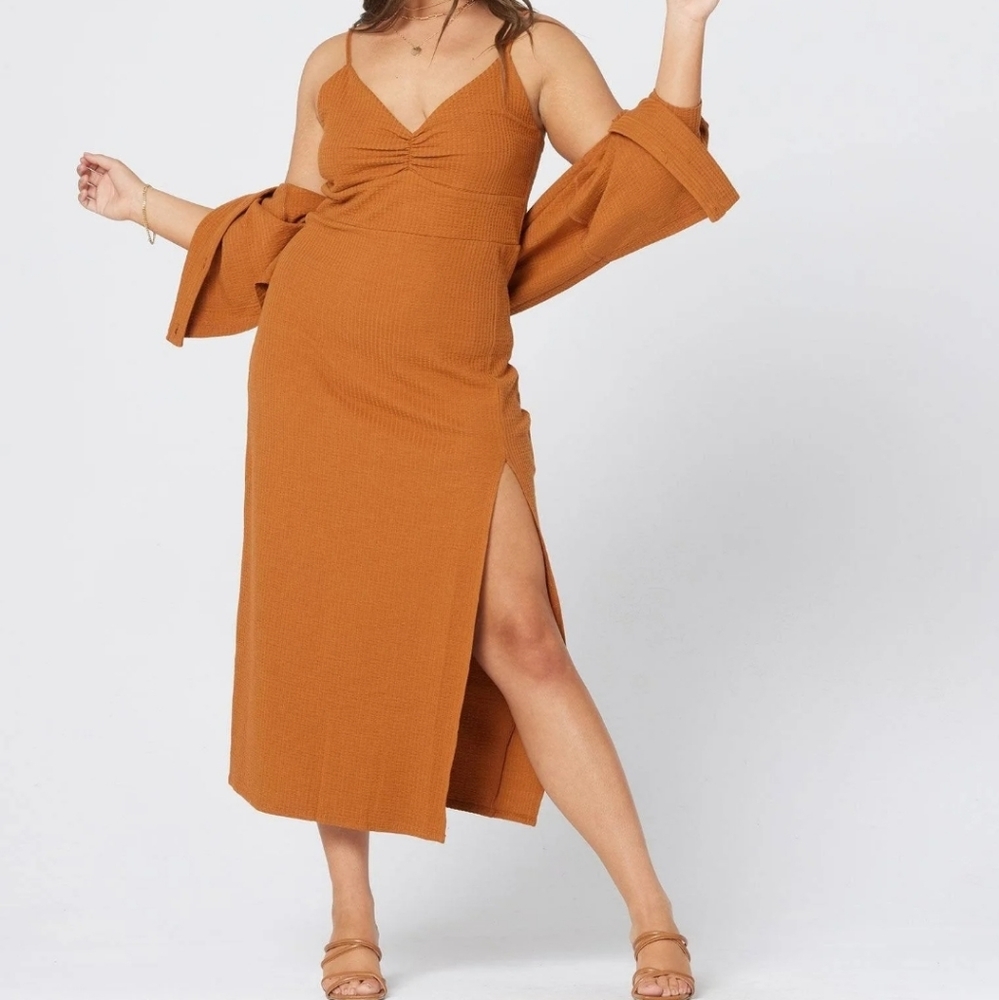 NWT L Space Imogen Midi Dress Orange Brown Size XL - Picture 1 of 8